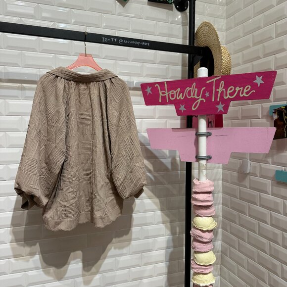 Textured V-Neck Collared Blouse - WC5445 - Umgee USA - Picture 3 of 4